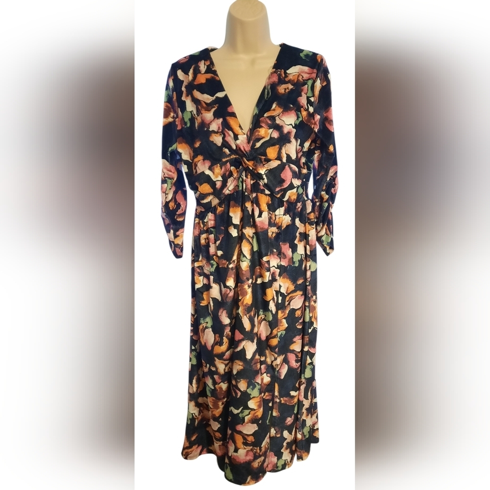 Elegant Multicolor Floral Long Sleeve Dress